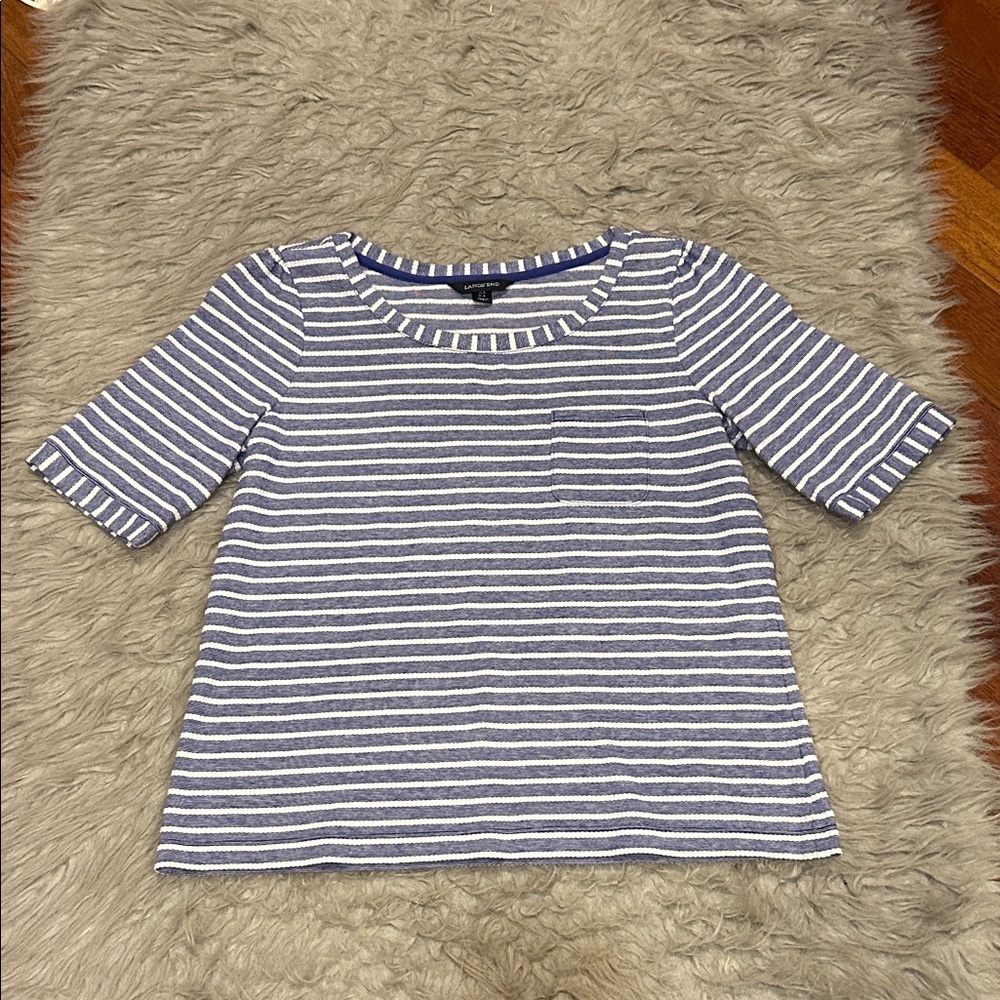 Lands End Blue and White Stripped Cotton Tshirt Shirt